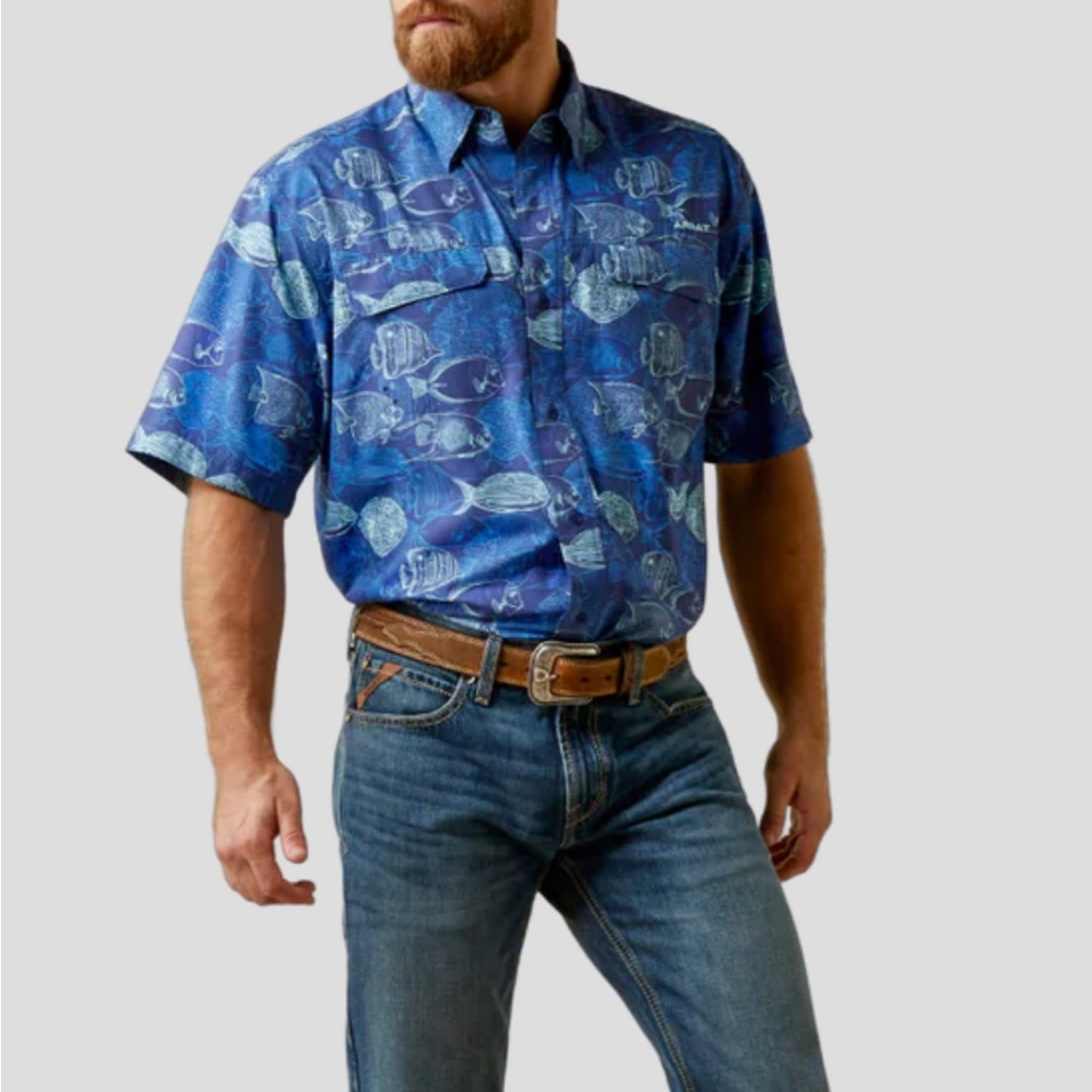 Ariat Men's Ocean Blue Fish Pattern Shirt